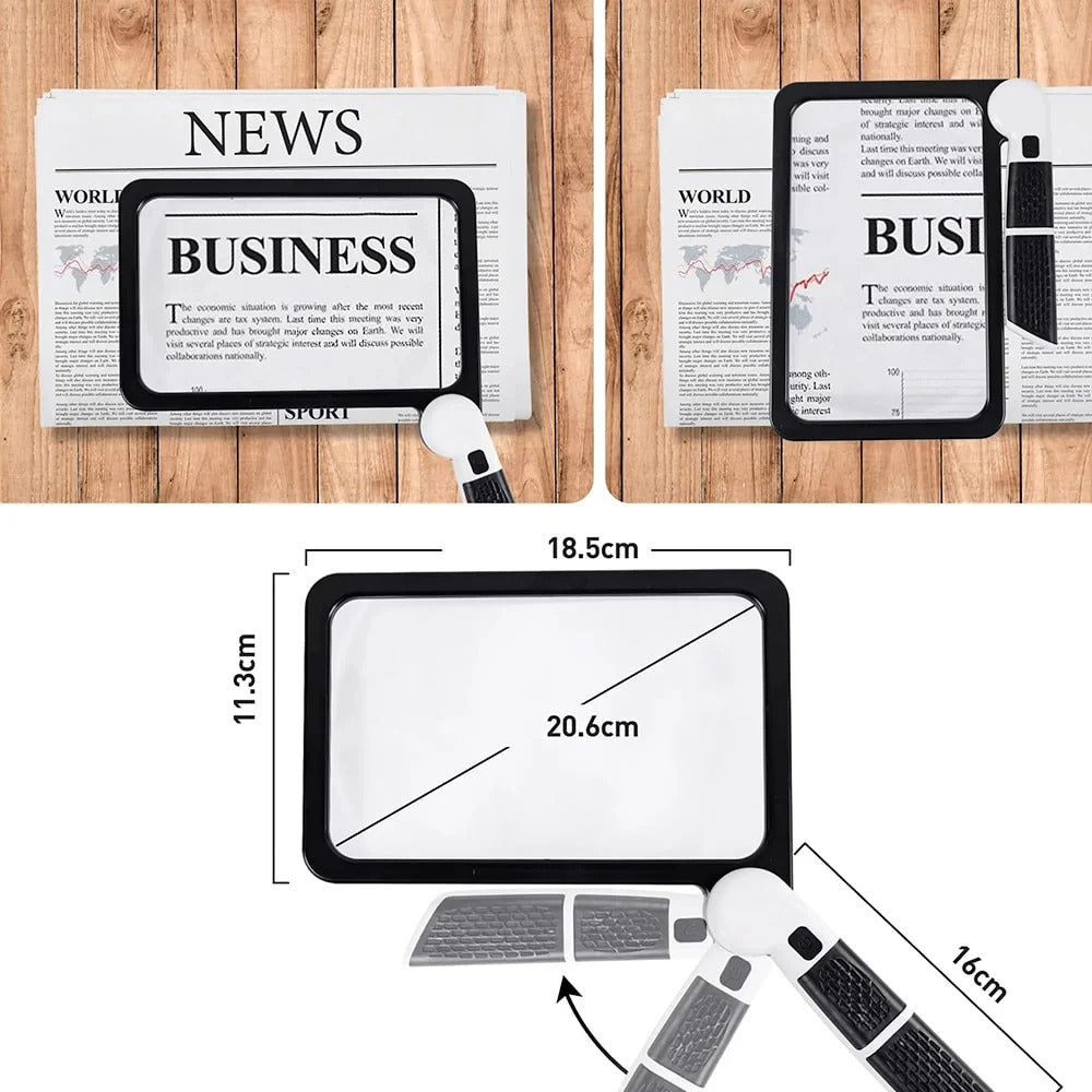 Full-Page Handheld Magnifying Glass – 5X Magnification, LED Lighted Magnifier with 3 Modes, Ideal for Reading Books and Seniors