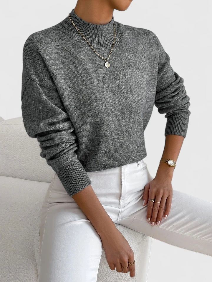 Wren Ribbed Mock-Neck Sweater - Dark Gray