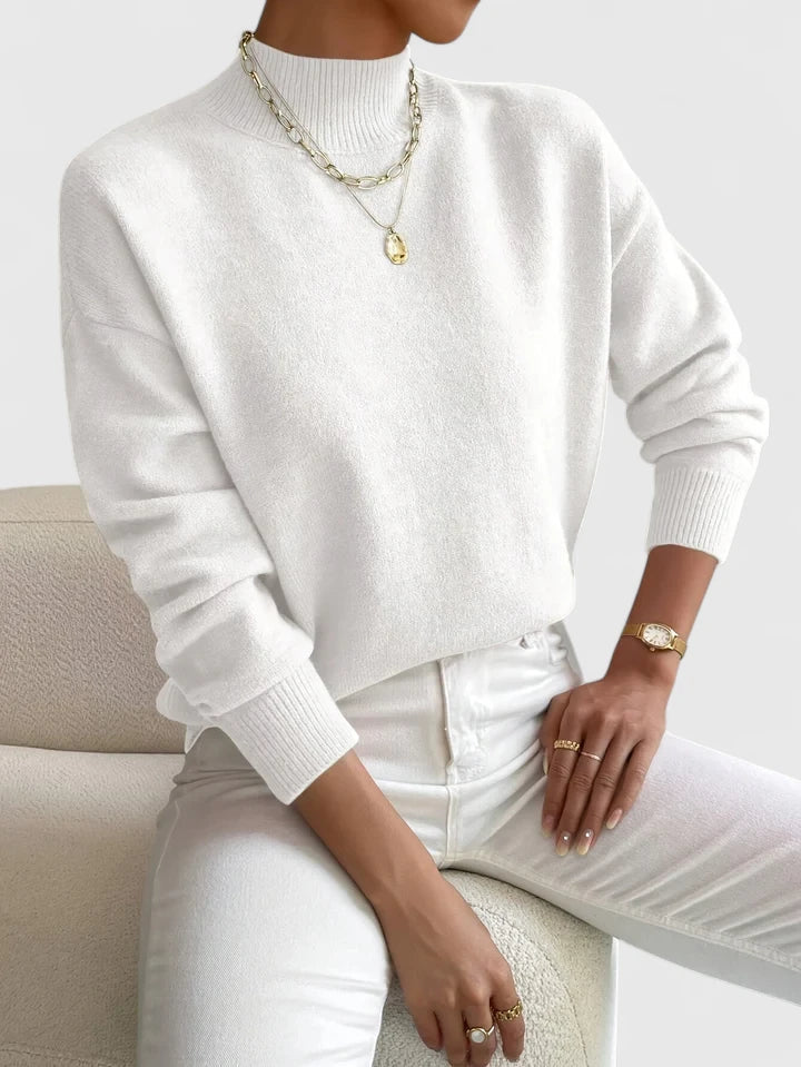 Wren Ribbed Mock-Neck Sweater - White