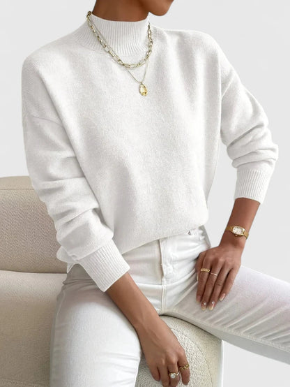Wren Ribbed Mock-Neck Sweater - White