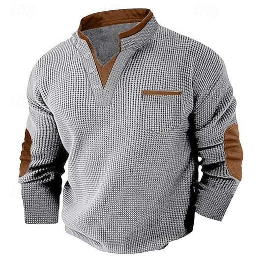 Men's Long Sleeve Waffle Knit Henley Shirt