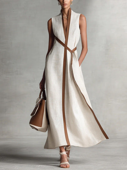 Maya | Retro Stand-Up Collar Casual Loose Linen Dress