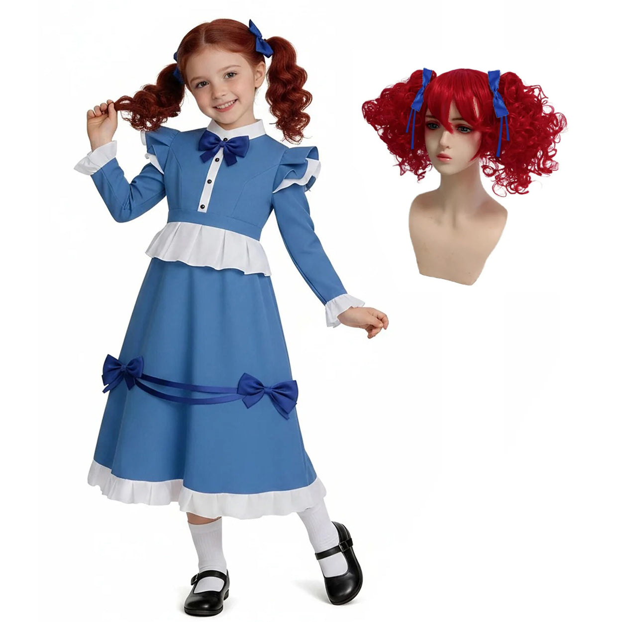 Poppy Cosplay Costume Blue Lolita Maid Dress Poppy Playtime Cosplay Halloween Costume