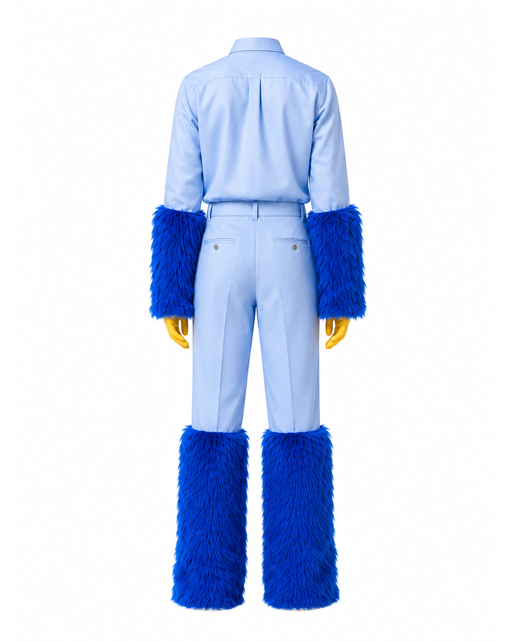 Blue Monster Costume Scary Toy Factory Uniform Set with Fuzzy Cuffs for Kids Adults Themed Party