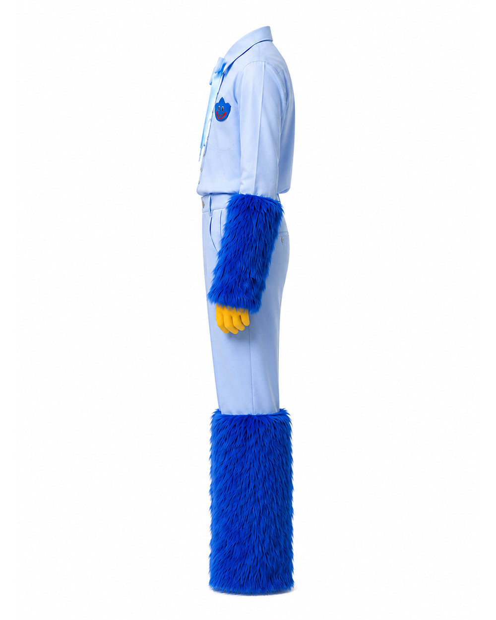 Blue Monster Costume Scary Toy Factory Uniform Set with Fuzzy Cuffs for Kids Adults Themed Party