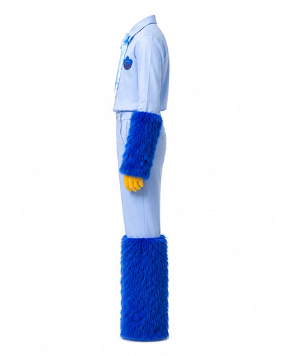 Blue Monster Costume Scary Toy Factory Uniform Set with Fuzzy Cuffs for Kids Adults Themed Party