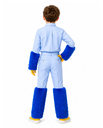 Blue Monster Costume Scary Toy Factory Uniform Set with Fuzzy Cuffs for Kids Adults Themed Party