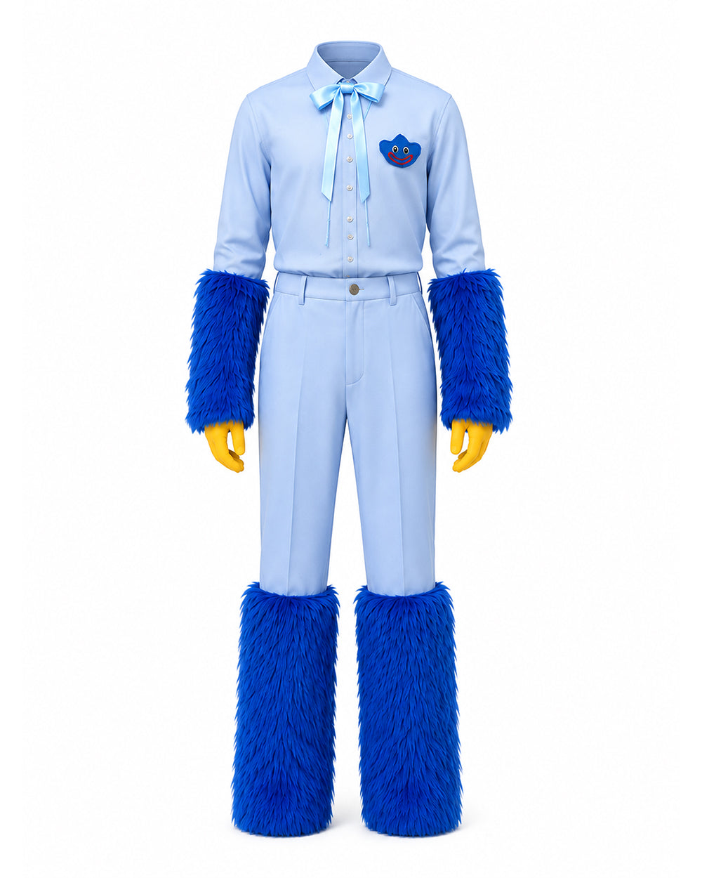Blue Monster Costume Scary Toy Factory Uniform Set with Fuzzy Cuffs for Kids Adults Themed Party