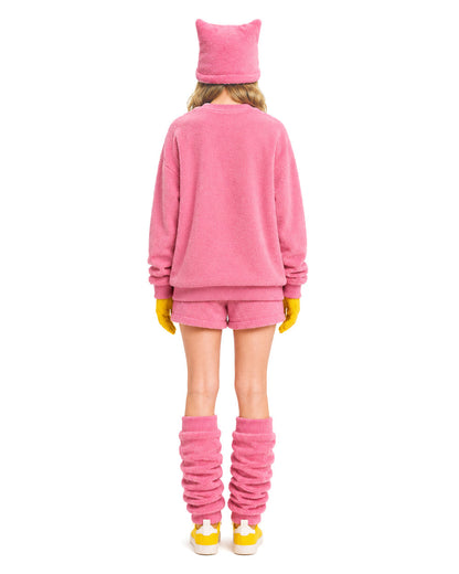 Pink Monster Costume Scary Toy Factory Fluffy Outfit with Hat and Leg Warmers for Kids Adults Halloween Dress Up