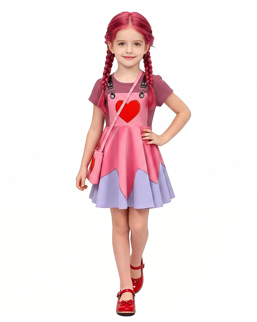 Kids Pink Lily Love Braids Costume Poppy Playtime Cosplay Dress with Matching Leggings and Bag Set for Girls