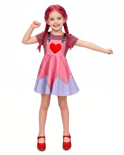 Kids Pink Lily Love Braids Costume Poppy Playtime Cosplay Dress with Matching Leggings and Bag Set for Girls