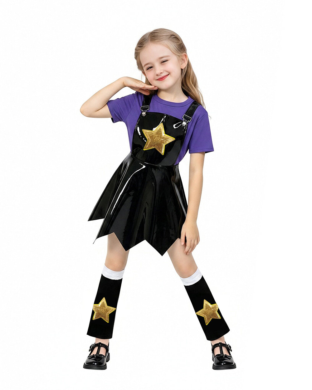 Kids Lily Chapter 5 Costume 2026 Game Play 3-Piece Lily Cosplay Purple Faux Leather Dress Shirt and Leg Sleeves