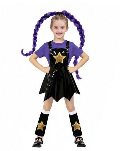 Kids Lily Chapter 5 Costume 2026 Game Play 3-Piece Lily Cosplay Purple Faux Leather Dress Shirt and Leg Sleeves
