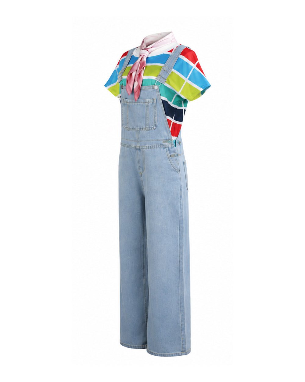 Adult Gracie Green Cosplay Outfit Rainbow Striped T-shirt and Blue Denim Overalls