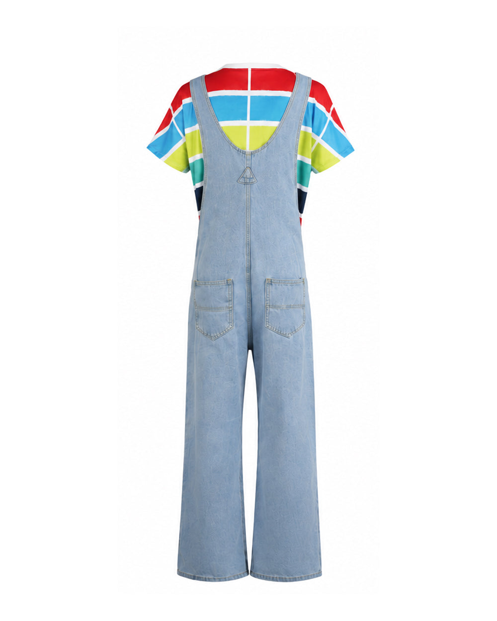 Adult Gracie Green Cosplay Outfit Rainbow Striped T-shirt and Blue Denim Overalls