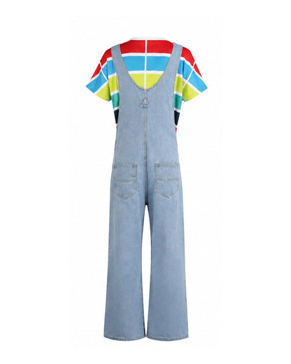 Adult Gracie Green Cosplay Outfit Rainbow Striped T-shirt and Blue Denim Overalls