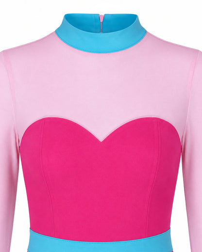 Womens Pink Spider Monster Costume 2-in-1 Layered Horror Game Villain Dress for Game Player