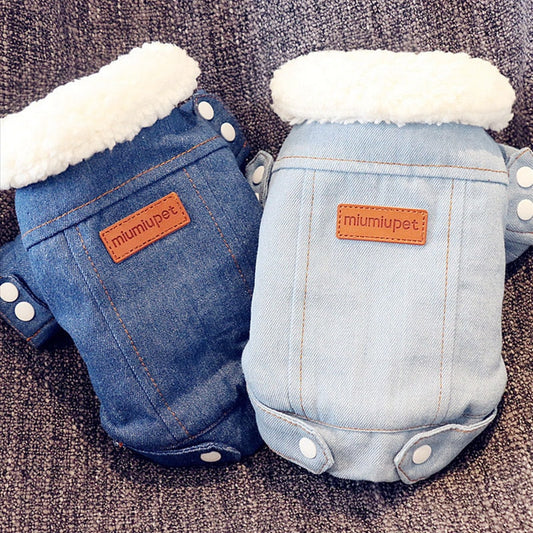 Winter Fleece Denim Dog Jacket