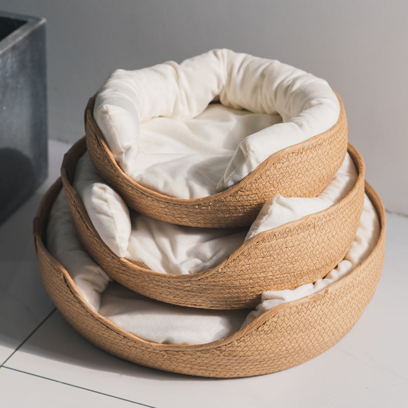 Hand Woven Pet Bed with Cushion