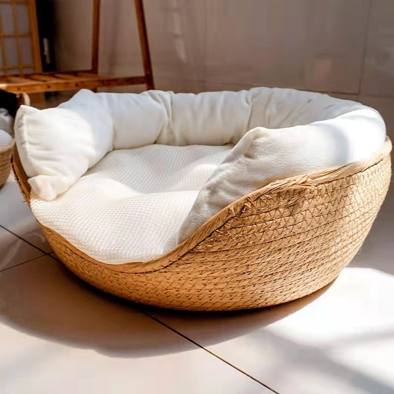 Hand Woven Pet Bed with Cushion