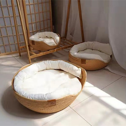 Hand Woven Pet Bed with Cushion