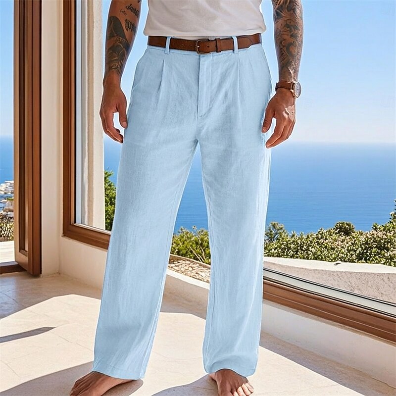 Relaxed Fit Linen-Blend Pants