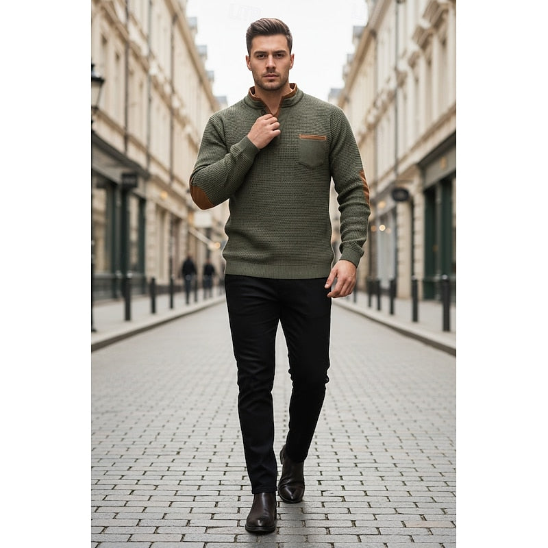 Men's Long Sleeve Waffle Knit Henley Shirt