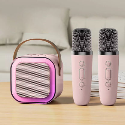 Mini Karaoke Machines for Kids Adults w/2 Wireless Microphones, Portable Bluetooth Speaker with Voice Changing Effects