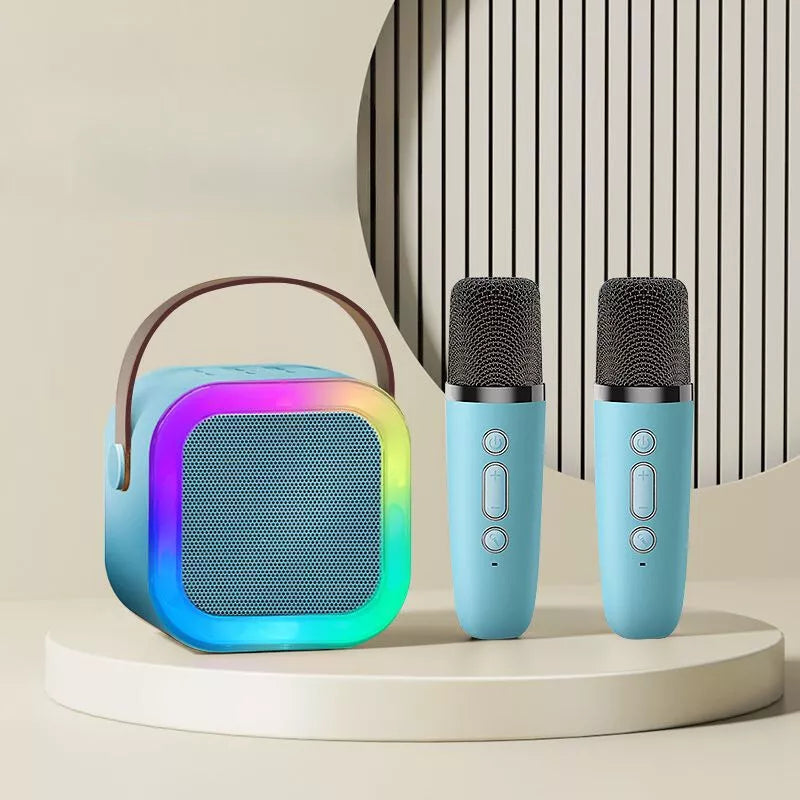 Mini Karaoke Machines for Kids Adults w/2 Wireless Microphones, Portable Bluetooth Speaker with Voice Changing Effects