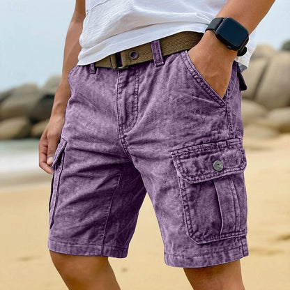 Washed Cotton Cargo Shorts with Utility Pockets