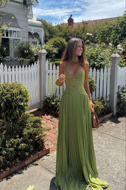 Solene | Women's Pleated Corset Maxi Dress