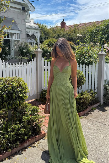 Solene | Women's Pleated Corset Maxi Dress