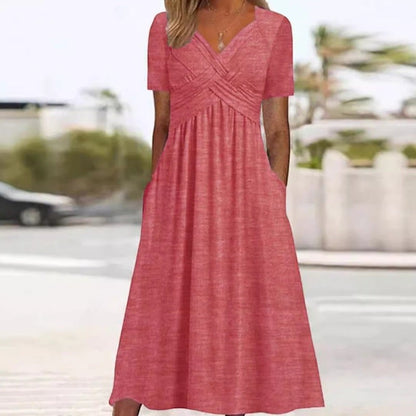 Flowy V-Neck Midi Dress – Soft & Breathable