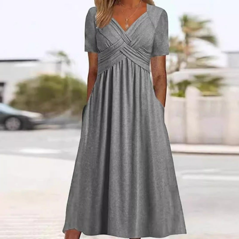 Flowy V-Neck Midi Dress – Soft & Breathable