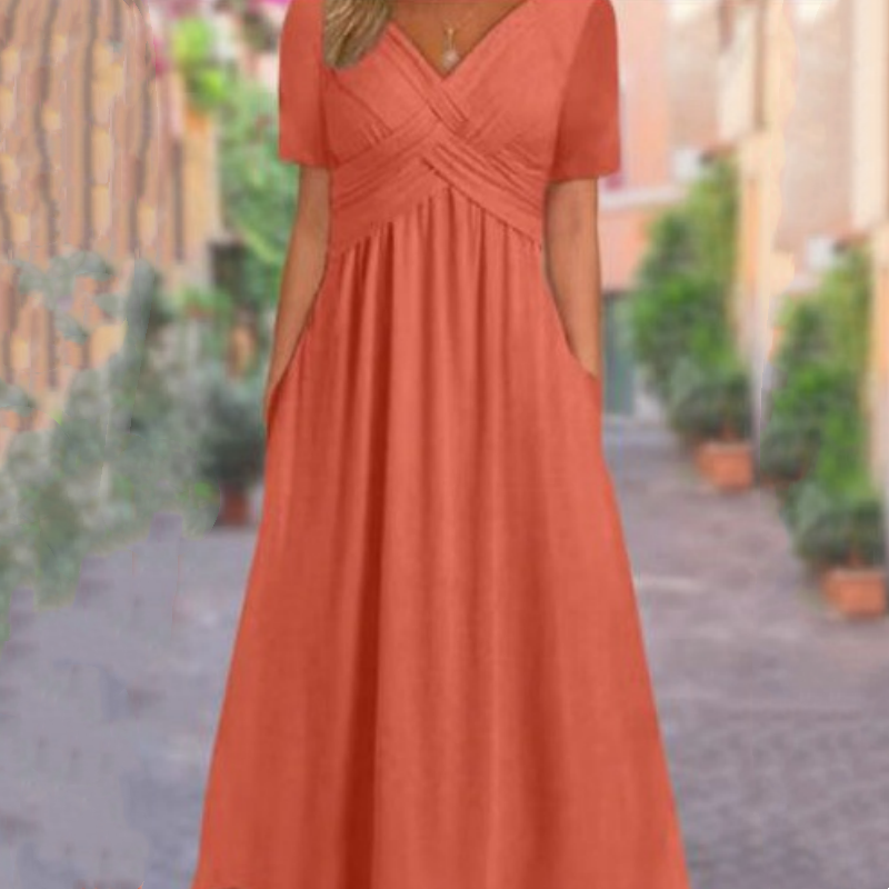 Flowy V-Neck Midi Dress – Soft & Breathable