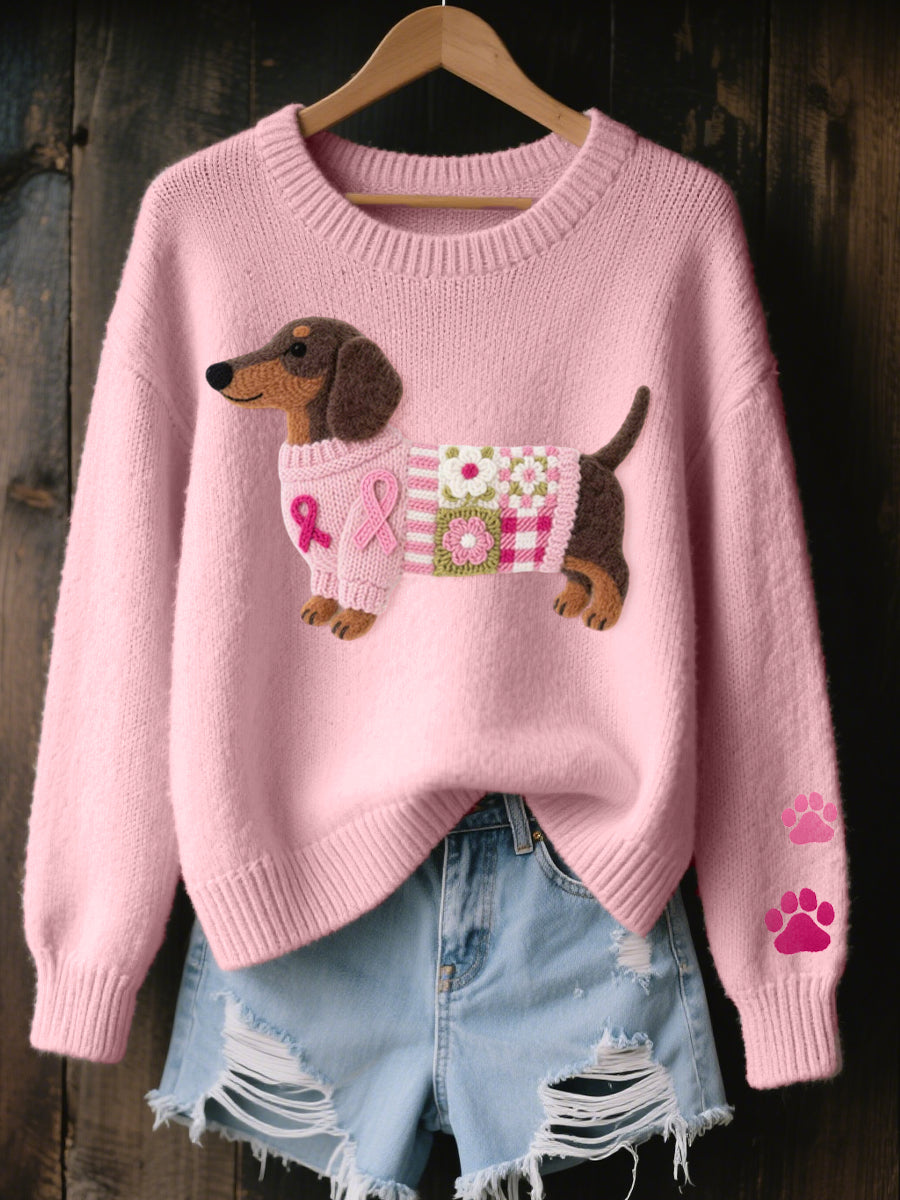 Naoni - Knitted Sweater With Wool Felt Dachshund Motif