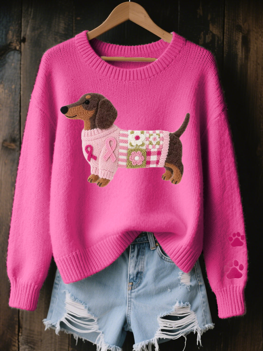 Naoni - Knitted Sweater With Wool Felt Dachshund Motif