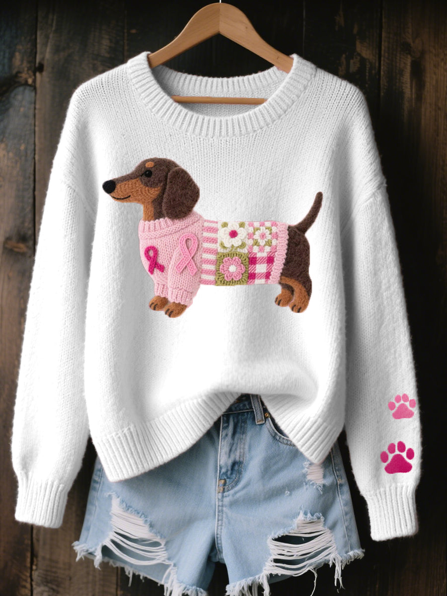 Naoni - Knitted Sweater With Wool Felt Dachshund Motif