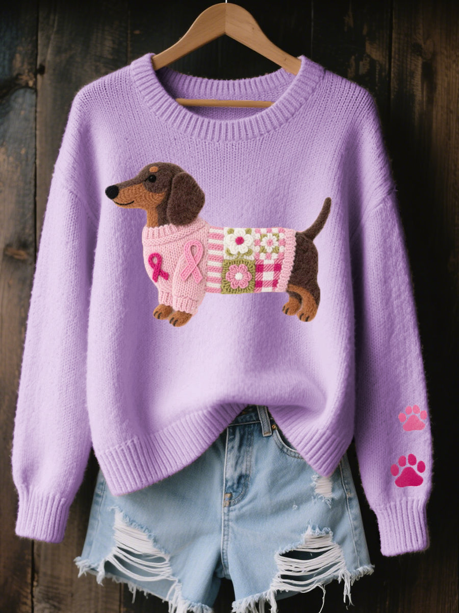 Naoni - Knitted Sweater With Wool Felt Dachshund Motif