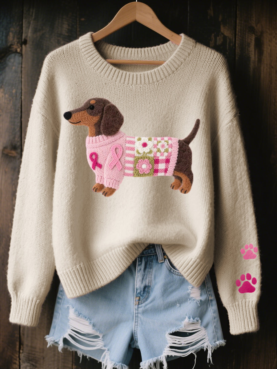 Naoni - Knitted Sweater With Wool Felt Dachshund Motif