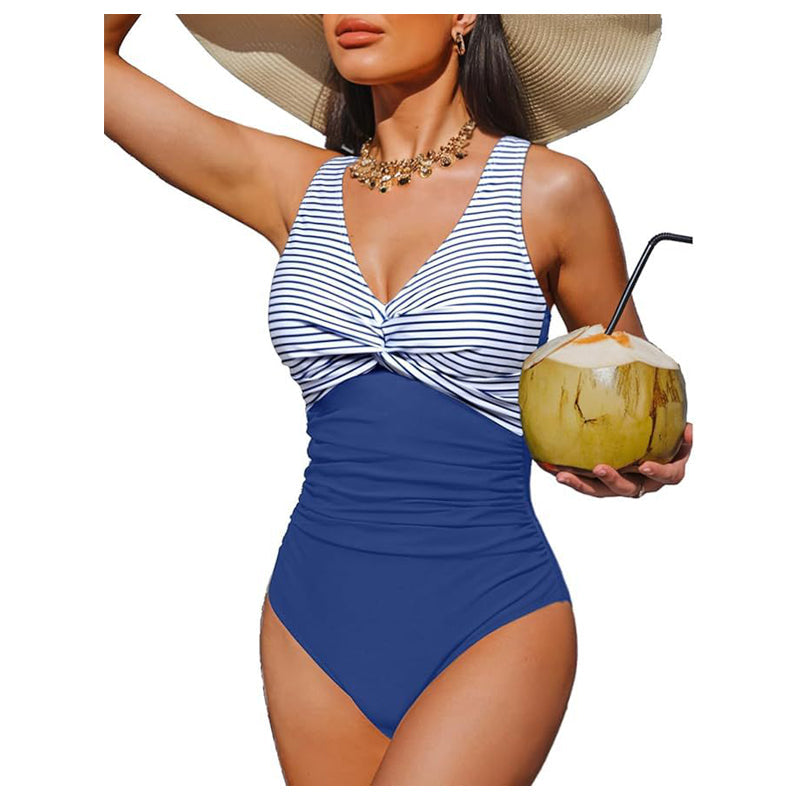👙Tummy Control Ruched One-Piece – V-Neck & Full Coverage