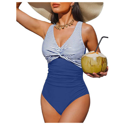 👙Tummy Control Ruched One-Piece – V-Neck & Full Coverage