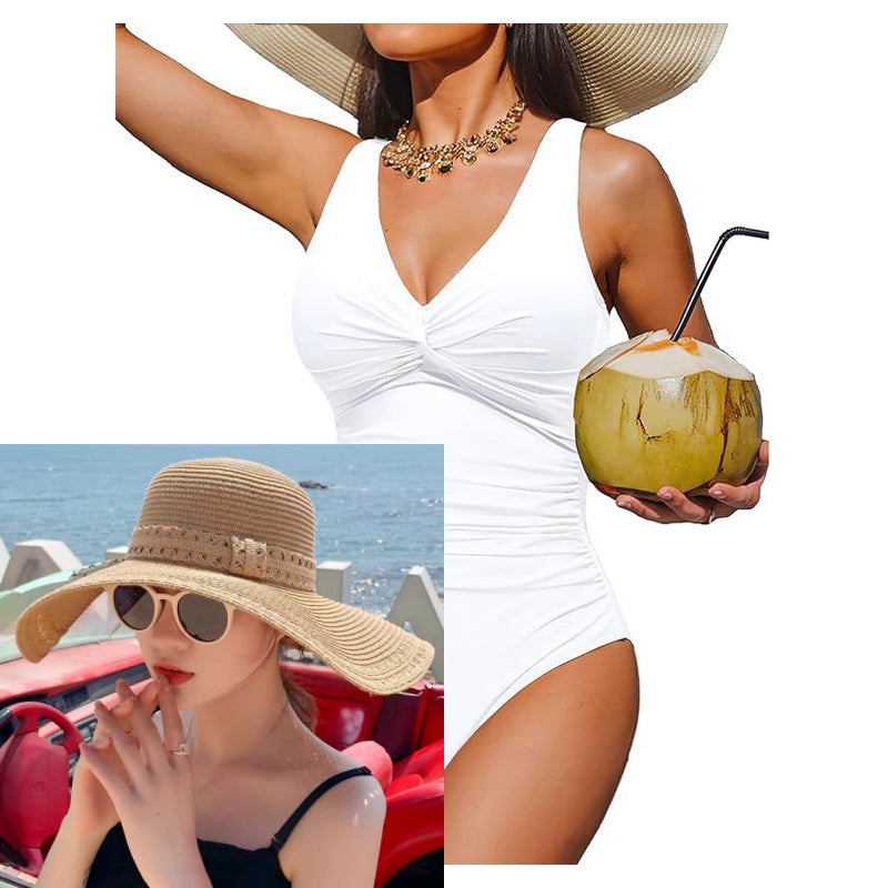 👙Tummy Control Ruched One-Piece – V-Neck & Full Coverage