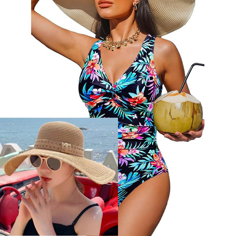 👙Tummy Control Ruched One-Piece – V-Neck & Full Coverage