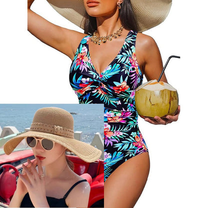 👙Tummy Control Ruched One-Piece – V-Neck & Full Coverage