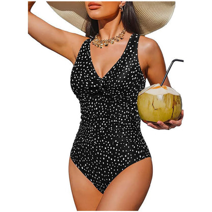 👙Tummy Control Ruched One-Piece – V-Neck & Full Coverage