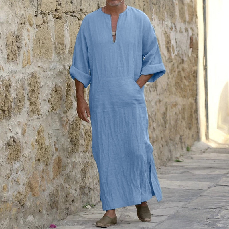 Men's White Linen Kaftan Robe