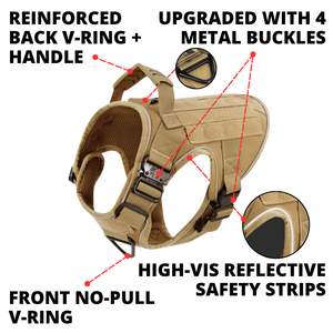 Tactical No-Pull Dog Harness with 4 Quick-Release Metal Buckles