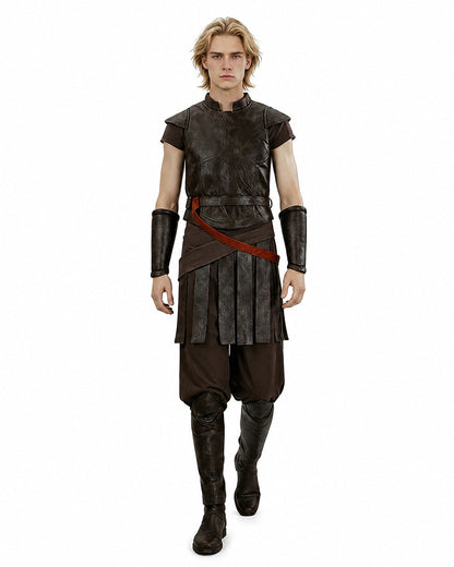 Ancient Greek King Odysseus Costume Dark Brown Odysseus Armor Set with Cloak for Kids Adults Halloween Carnival