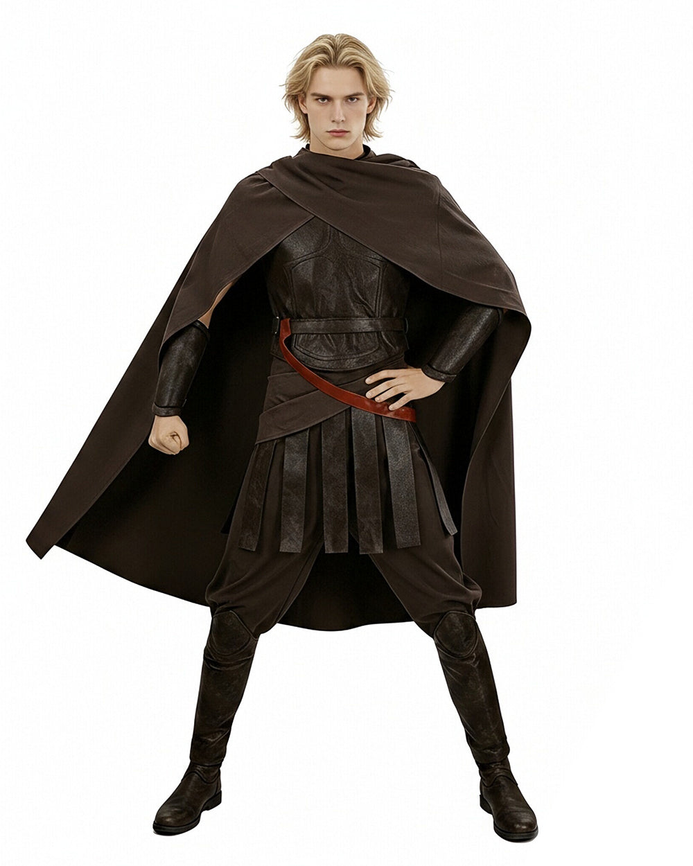 Ancient Greek King Odysseus Costume Dark Brown Odysseus Armor Set with Cloak for Kids Adults Halloween Carnival